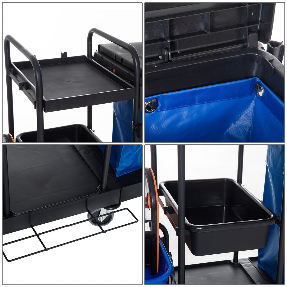 easycomfort easycomfort carrello pulizie professionale a 3 ripiani con sacco per immondizia ganci per scopa secchio lavapavimenti con strizzatore per mocio e 5 ruote per hotel e albergo 111x63 3x103 cm nero ean 8055776915616
