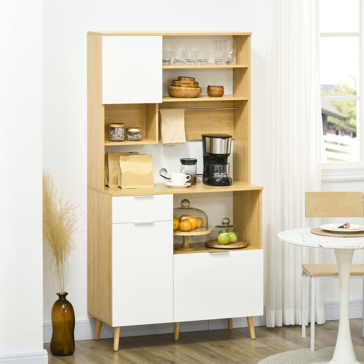 easycomfort easycomfort dispensa da cucina in truciolato con armadietti cassetti ripiani regolabili e appendino 93x40x180 cm