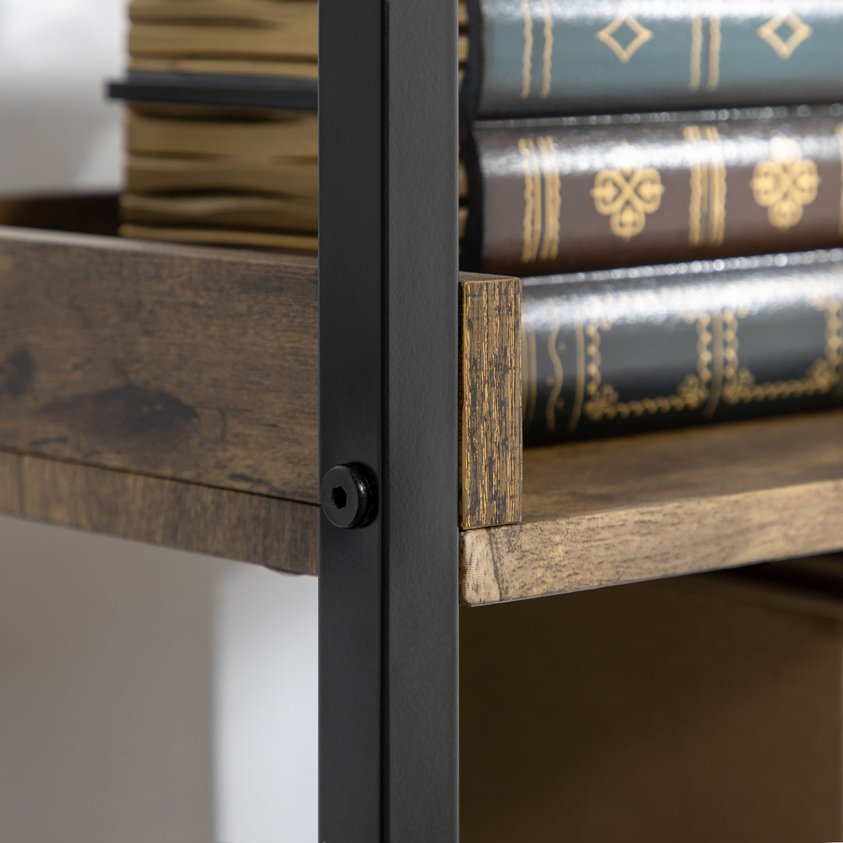 easycomfort easycomfort libreria stile industriale a 5 ripiani in legno e metallo 48x30x155cm marrone rustico
