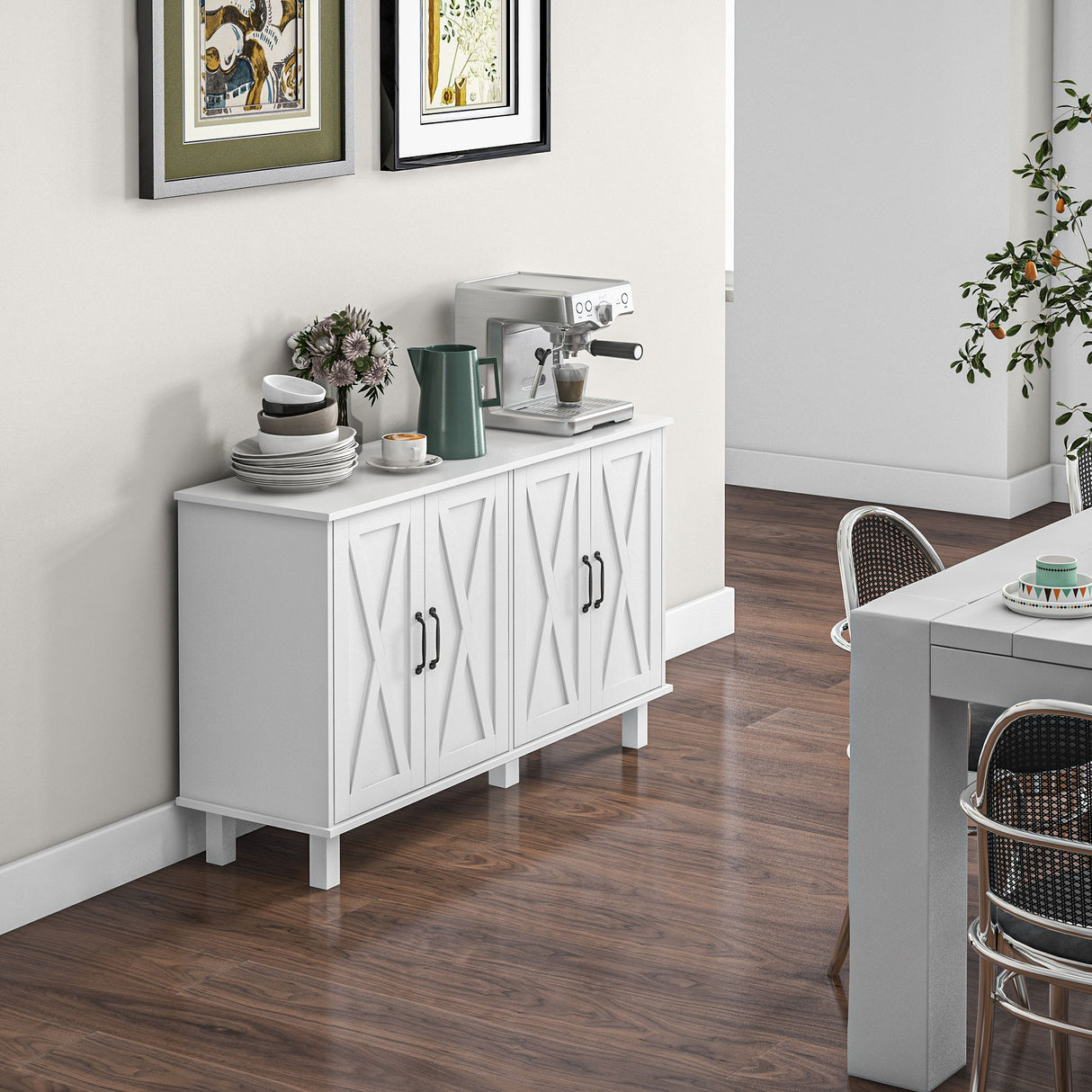 easycomfort easycomfort mobile multiuso in mdf a 4 livelli con 2 ripiani regolabili e 5 gambe 120x37x75 cm bianco