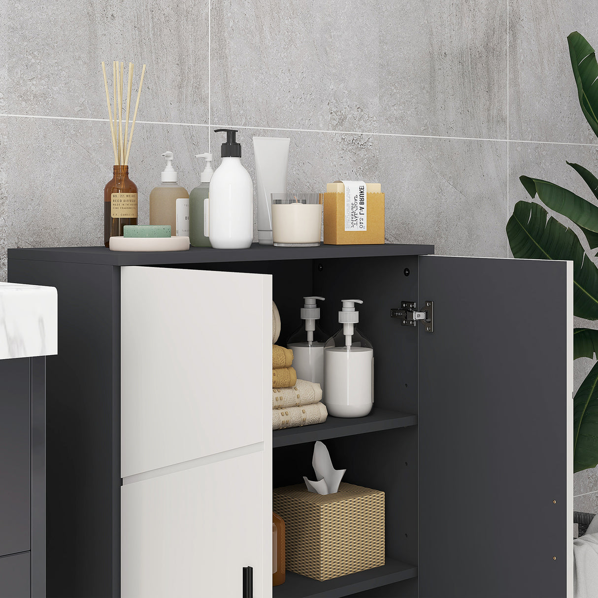 easycomfort easycomfort mobiletto bagno 2 ante in legno con 3 ripiani e chiusura ammortizzata 60x30x82cm grigio