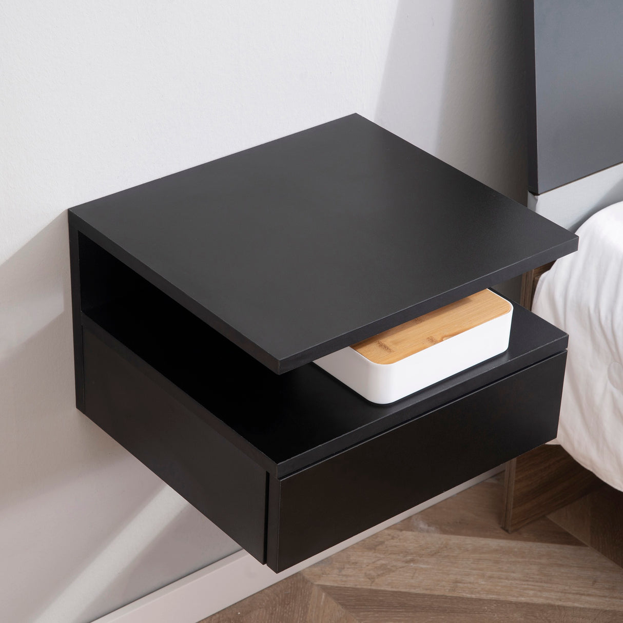 easycomfort easycomfort set da 2 comodini sospesi per camera da letto con cassetto e mensola superiore in legno 35x32x22 5cm 1