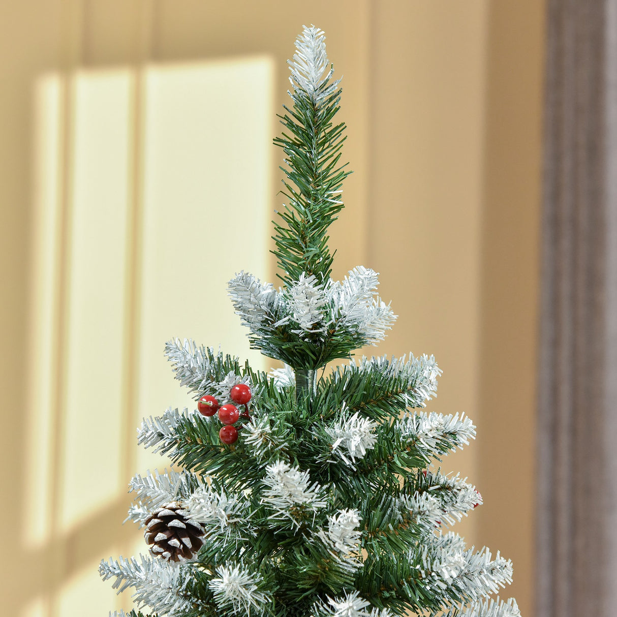 easycomfort easycomfort albero di natale innevato artificiale 150cm con bacche rosse e pigne bianche base rimovibile pieghevole 408 rami