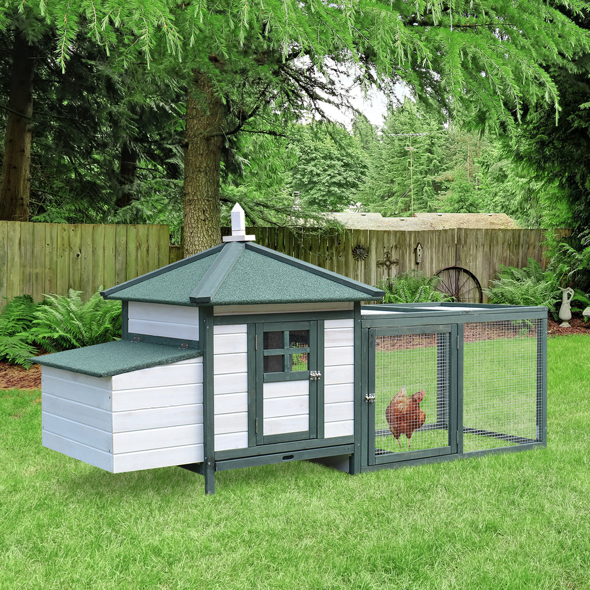 easycomfort easycomfort pollaio da giardino prefabbricato in legno 196x76x97cm bianco e verde