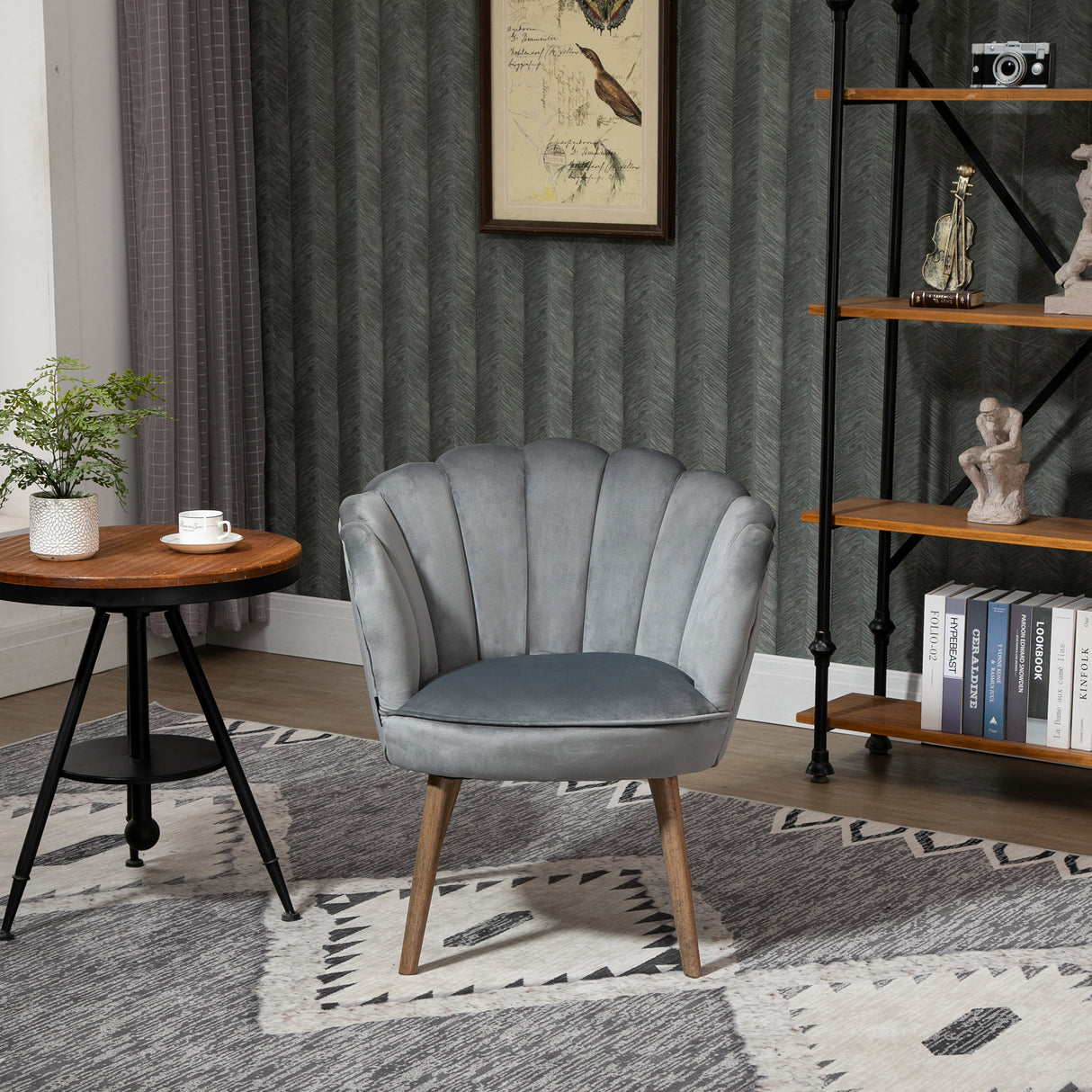 easycomfort easycomfort poltrona in velluto imbottita con schienale a conchiglia 66x66x78 5cm grigio