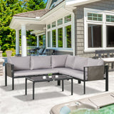 easycomfort easycomfort set da giardino 4 pezzi con 2 divanetti poltrona angolare e tavolino da caffe in vetro temperato