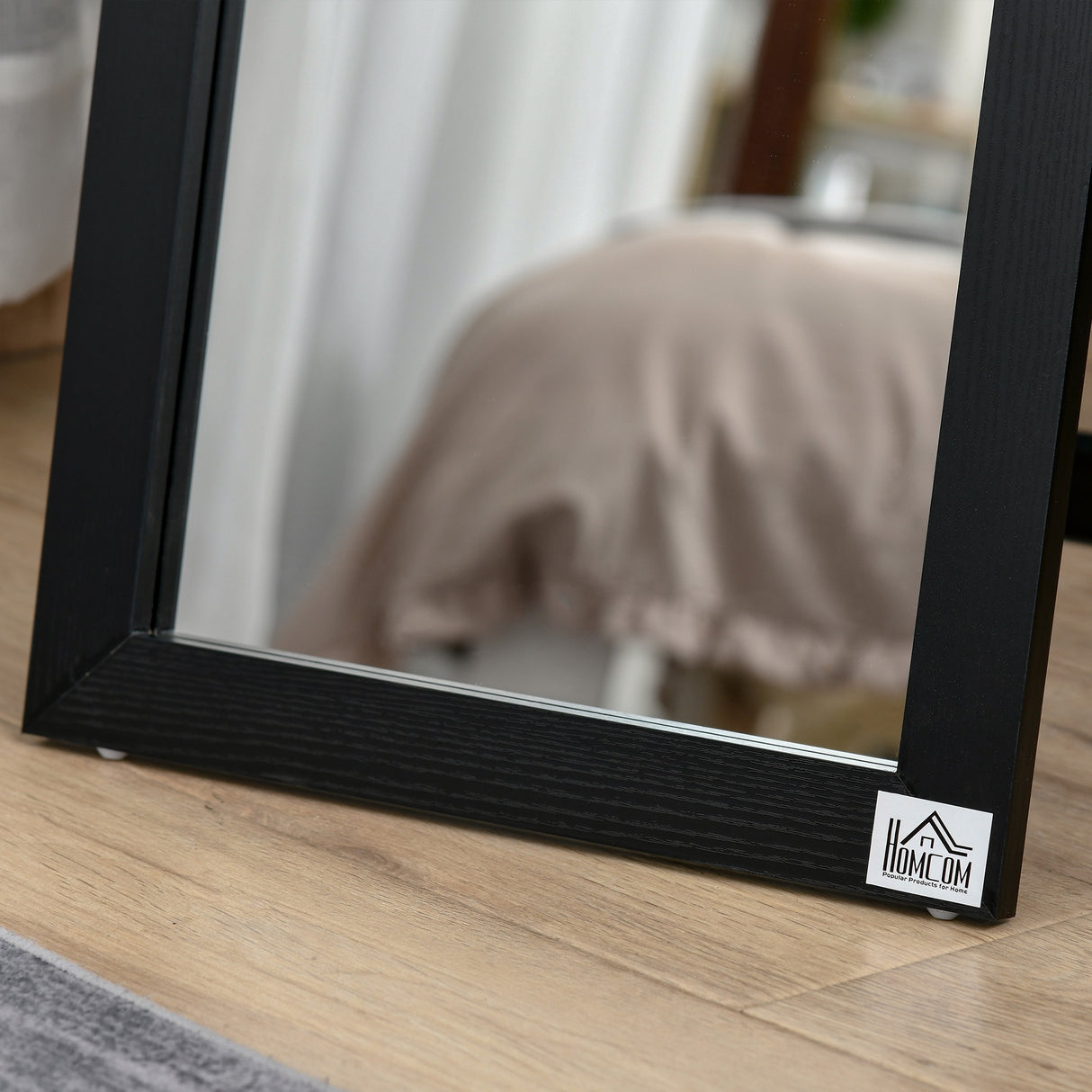 easycomfort easycomfort specchio da terra e parete con supporto richiudibile e cornice in mdf 37x48x152cm nero