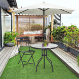easycomfort easycomfort tavolino da giardino con piano in vetro temperato e foro per ombrellone acciaio 80 x 72 cm nero