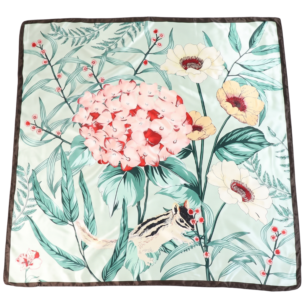 Foulard Vert Imprimé Floral Vintage