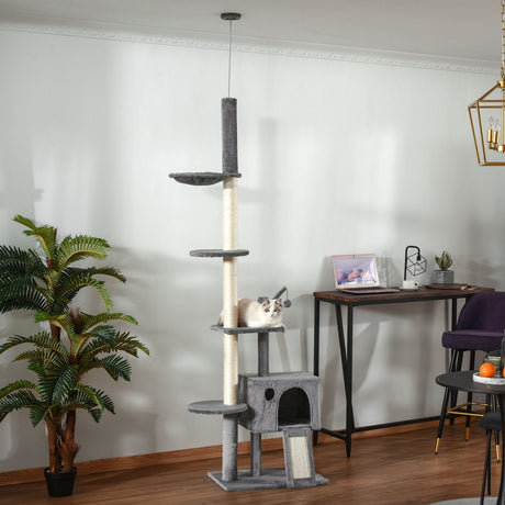 immagine-2-easycomfort-easycomfort-tiragraffi-a-soffitto-multilivello-per-gatti-corde-in-sisal-piattaforme-casetta-e-amaca-grigio-60x40x230-280cm